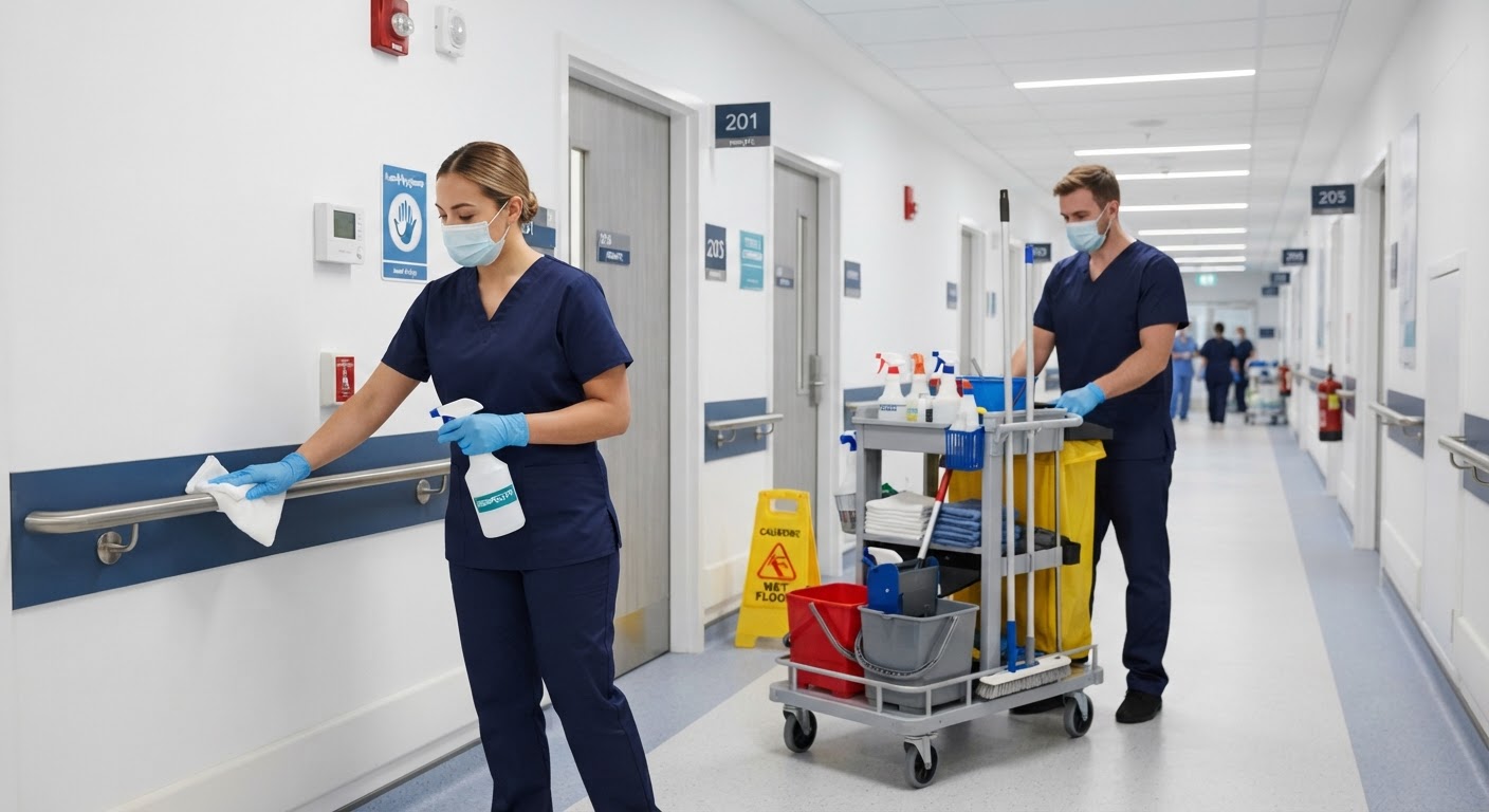 SternxGlanz Team bei der hygienischen Reinigung im Gesundheitswesen